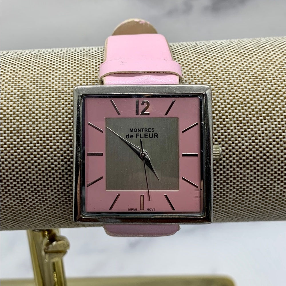 Ladies Silver & Pink Montres de Fleur Square Watch